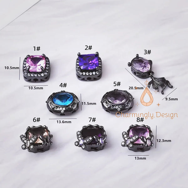 Black Spacer Beads with Large Colorful Zircon and Micro-Paved Accents（Set of 3）