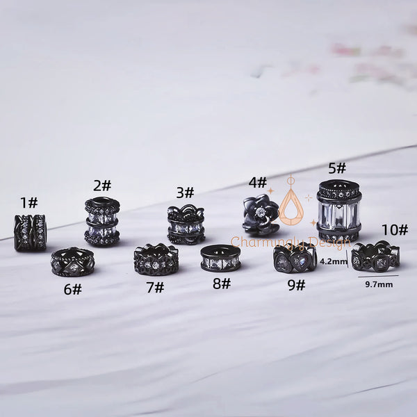 Black Spacer Beads with Zircon Accents – DIY Jewelry Making Supplies(Set of 2)