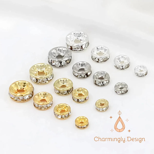 Gold-Filled Zircon Spacer 25/100 Beads – 4/5/6/8mm – Round Wheel Beads for DIY Jewelry