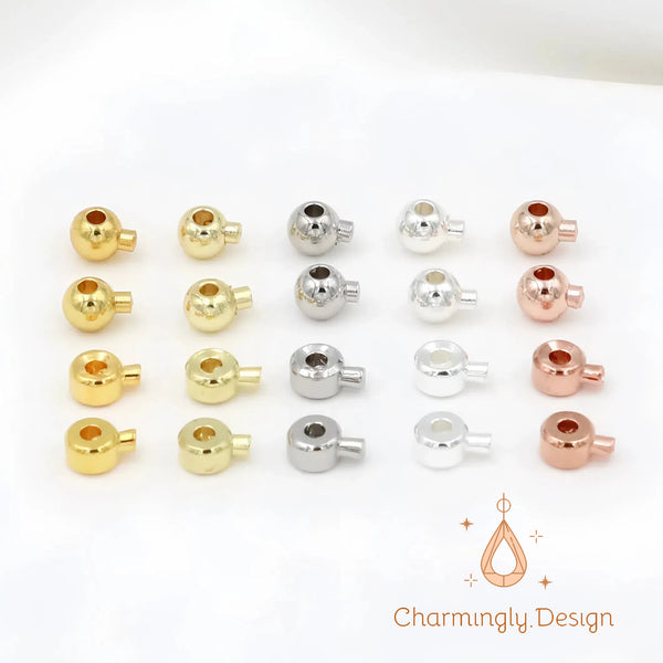 20pcs Pressable Round Crimp Beads with Stopper for Jewelry Making – Bead End Caps for Bracelet & Necklace