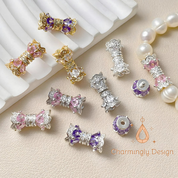 18K Gold Filled Waist-Shaped Screw Clasp with Zircon – Platinum/Gold/Silver – DIY Jewelry Supplies