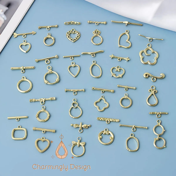 Gold-Plated Vintage OT Toggle Clasps – DIY Bracelet & Necklace Closure Components(Set of 5)