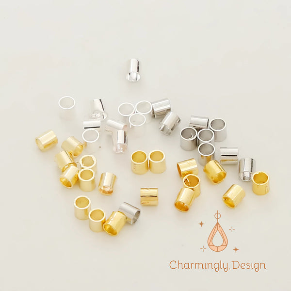 100pcs Gold-Filled Crimp Tubes – Durable DIY Wire & Cord Fastening Components (2x2mm & 1.5*1mm)