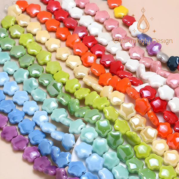 Vibrant Colors Glossy Ceramic Flower Beads – 18mm  – DIY Jewelry Supplies(Set of 10)