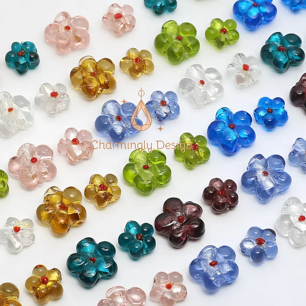 Silver-Foil Glass Flower Beads – Vintage-Style DIY Jewelry Supplies(Set of 2)