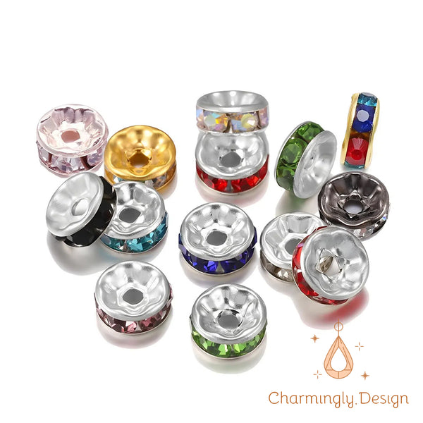 Crystal Rhinestone Spacer 50 Beads – Multi- 4/6/8/10mm - Color Wheel Beads for DIY Jewelry