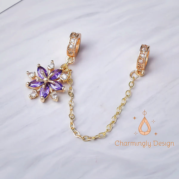 High-Gloss Gold-Plated Flower Safety Chain with Zircon – DIY Jewelry Findings(Set of 2)