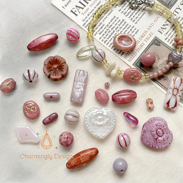 Vintage Rose Pink Czech Glass Beads – 30 Designs for DIY Jewelry Supplies（Set of 4）