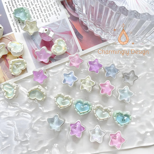 Sweet Jelly Star and Heart Beads – DIY Jewelry Supplies for Bracelets, Necklaces, and Phone Chains(Set of 2)