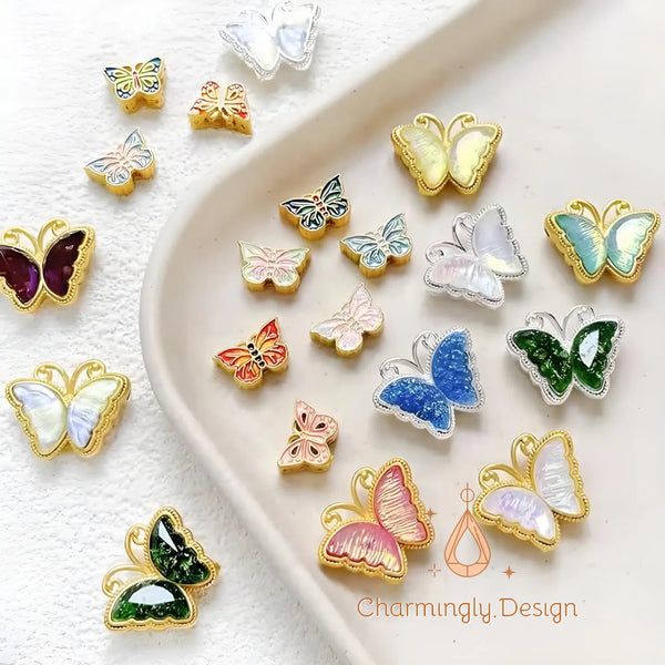 Matte Sand Gold Butterfly Spacer Beads with Foil and Hollow Design – DIY Jewelry Supplies(Set of 2)