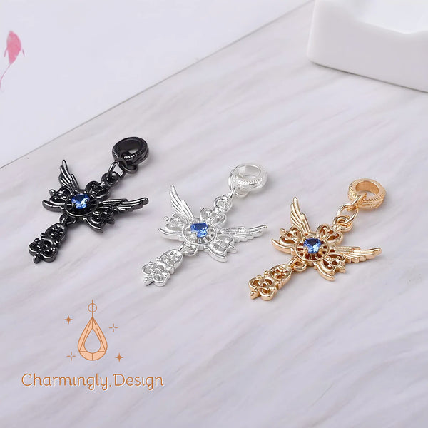 18K Gold-Filled Angel Wing Cross Pendants with Zircon – DIY Jewelry Spacer Charms
