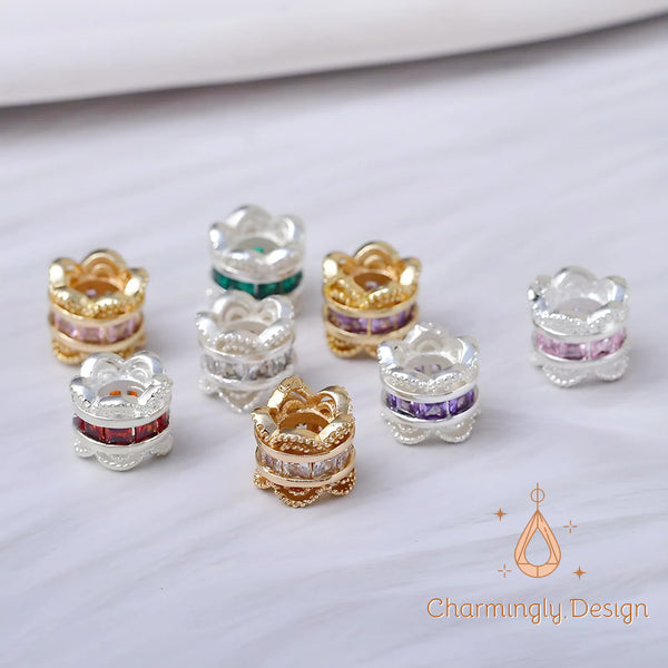 Micro-Paved Zircon Barrel Spacer Beads – Gold-Plated DIY Jewelry Findings