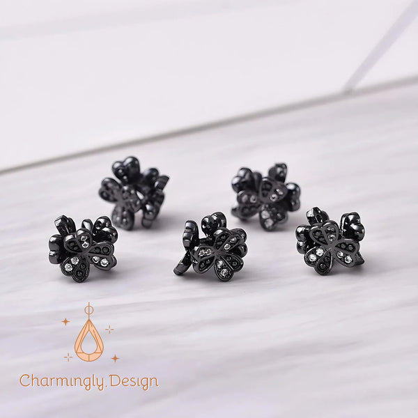 18K Gold-Filled Black Flower Spacer Beads with Zircon – DIY Jewelry Components(Set of 2)