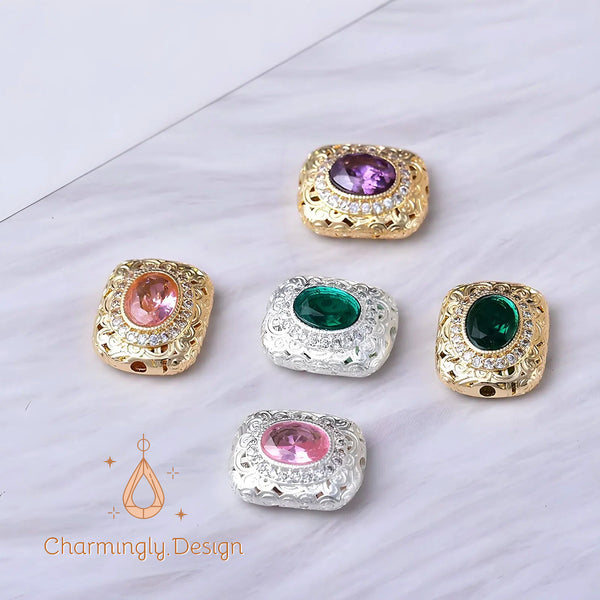 14K Gold-Filled Spacer Beads with Colorful Zircon – DIY Jewelry Components(Set of 2)