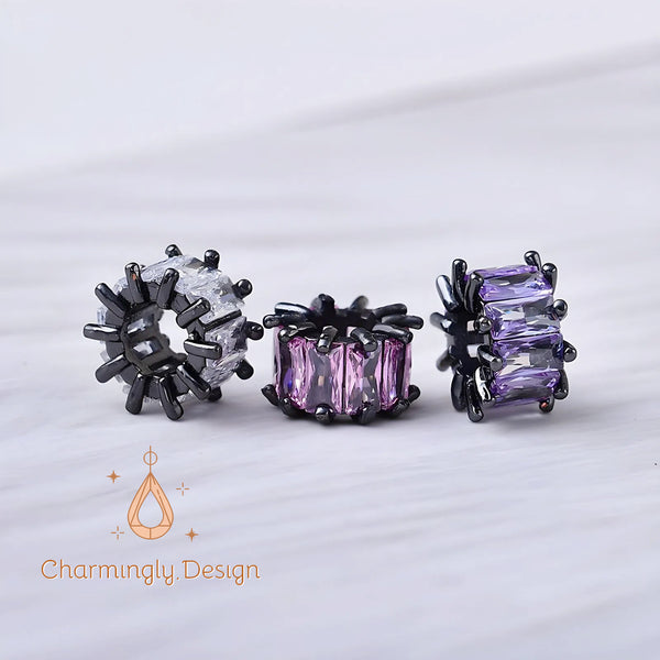 High-Gloss Black Spacer Beads with Colored Zircon – Large Hole for DIY Jewelry