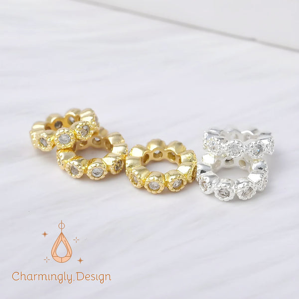 14K Gold Zircon Filled Large Hole Spacer Beads 6/8/10mm – DIY Jewelry Supplies(Set of 4)