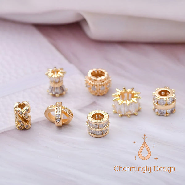 14K Gold Filled Zircon Spacer Beads and Charms – DIY Jewelry Supplies(Set of 2)