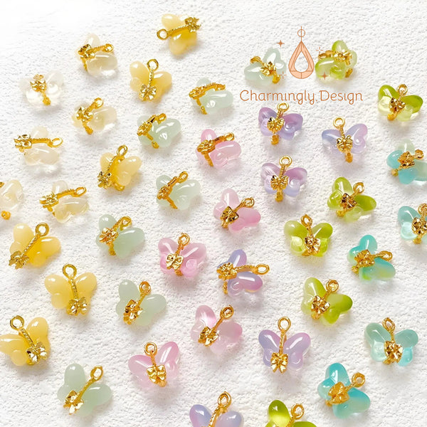 Colorful Glass Butterfly Charms – 14mm – DIY Jewelry Supplies (Set of 8)