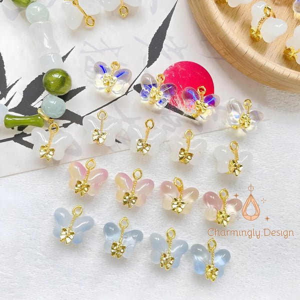 Translucent Glass Butterfly Pendants – 13mm – DIY Jewelry (Set of 8)
