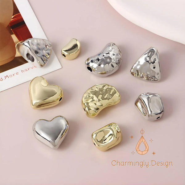 Irregular Textured Alloy Beads – Heart & Stone-Shaped DIY Jewelry Components(Set of 2)