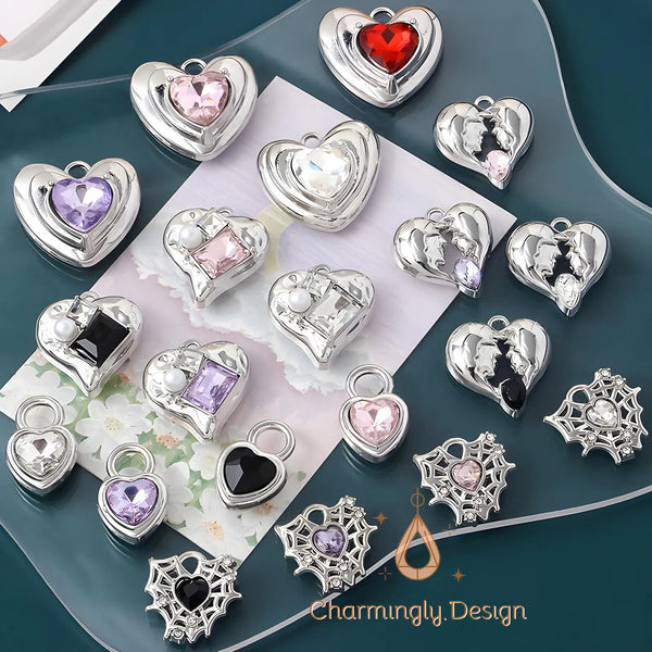 Sweet & Cool Spider Web and Heart Alloy Pendants – DIY Jewelry Making Charms(Set of 2)