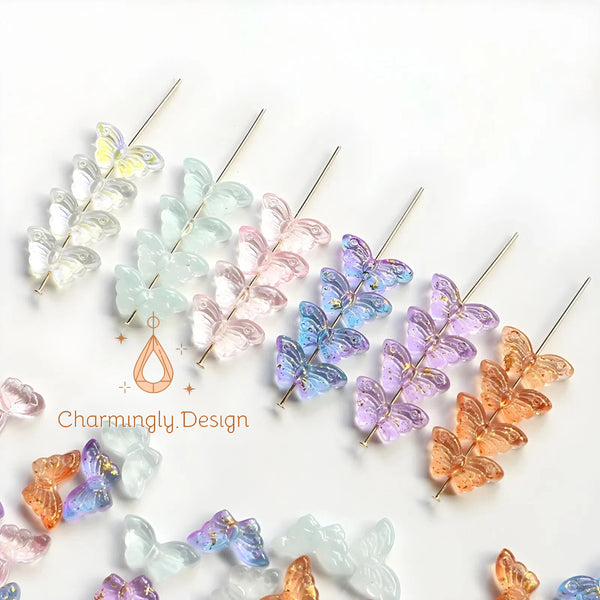 Vintage Butterfly Glass Beads with Gold Dust –  DIY Jewelry Supplies (Set of 10)