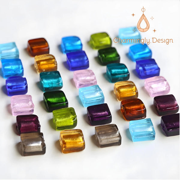 Silver-Foil Translucent Square Glass Beads – DIY Jewelry（Set of 10）