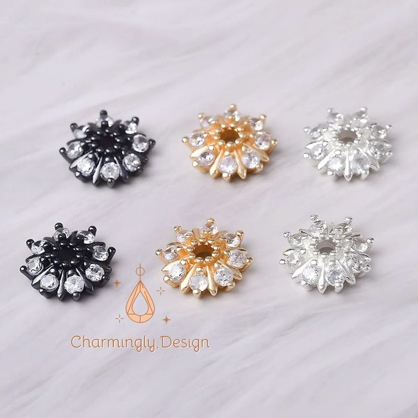 14K Gold Filled Zircon Flower Bead Caps 8/10mm – DIY Jewelry Spacer Findings(Set of 10)
