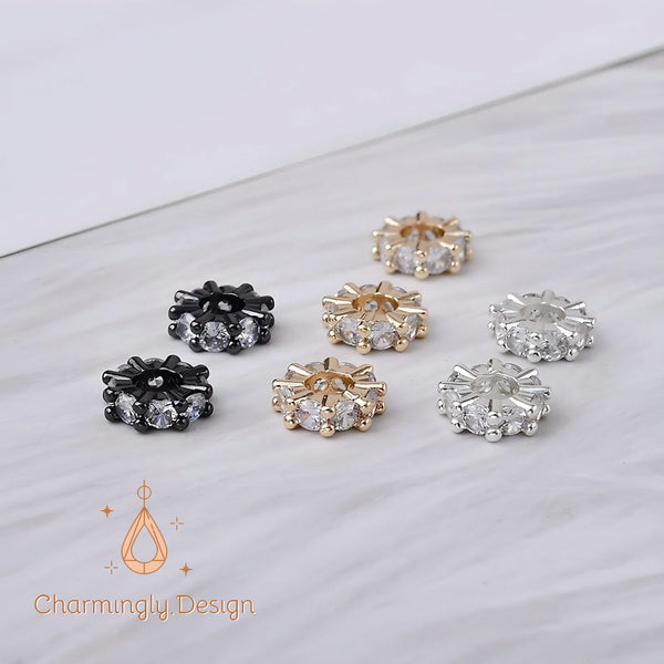 Gold-Filled Spacer Beads with Zircon 6/8/10mm – DIY Jewelry Making Supplies(Set of 4)