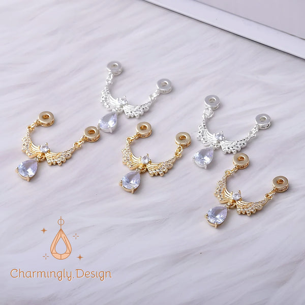 14K Gold Filled Angel Wing Charm with Teardrop Zircon – DIY Jewelry Findings