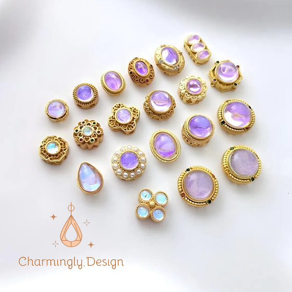 Matte Gold Spacer Beads with Simulated Moonstone – DIY Jewelry Findings for Bracelets and Accessories (Set of 2)
