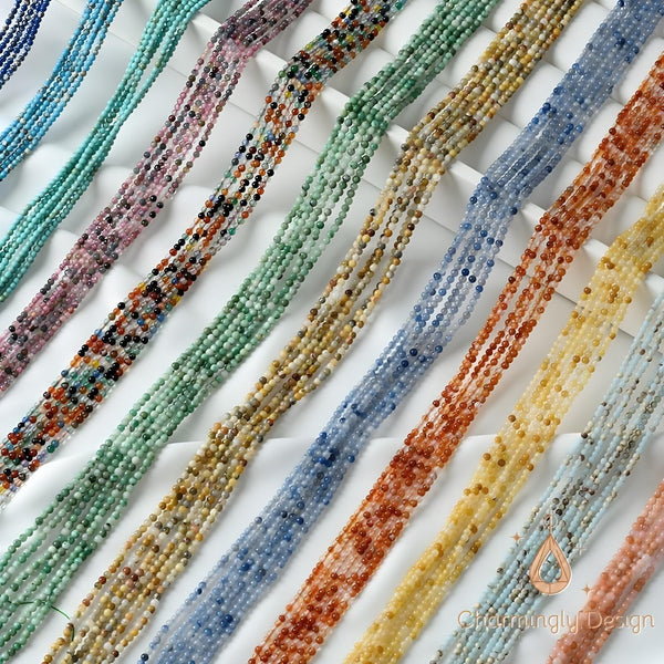 2mm Natural Gemstone Beads – Turquoise, Agate, Jade, Tourmaline & More for DIY Jewelry